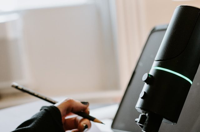 Microphone next to a screen